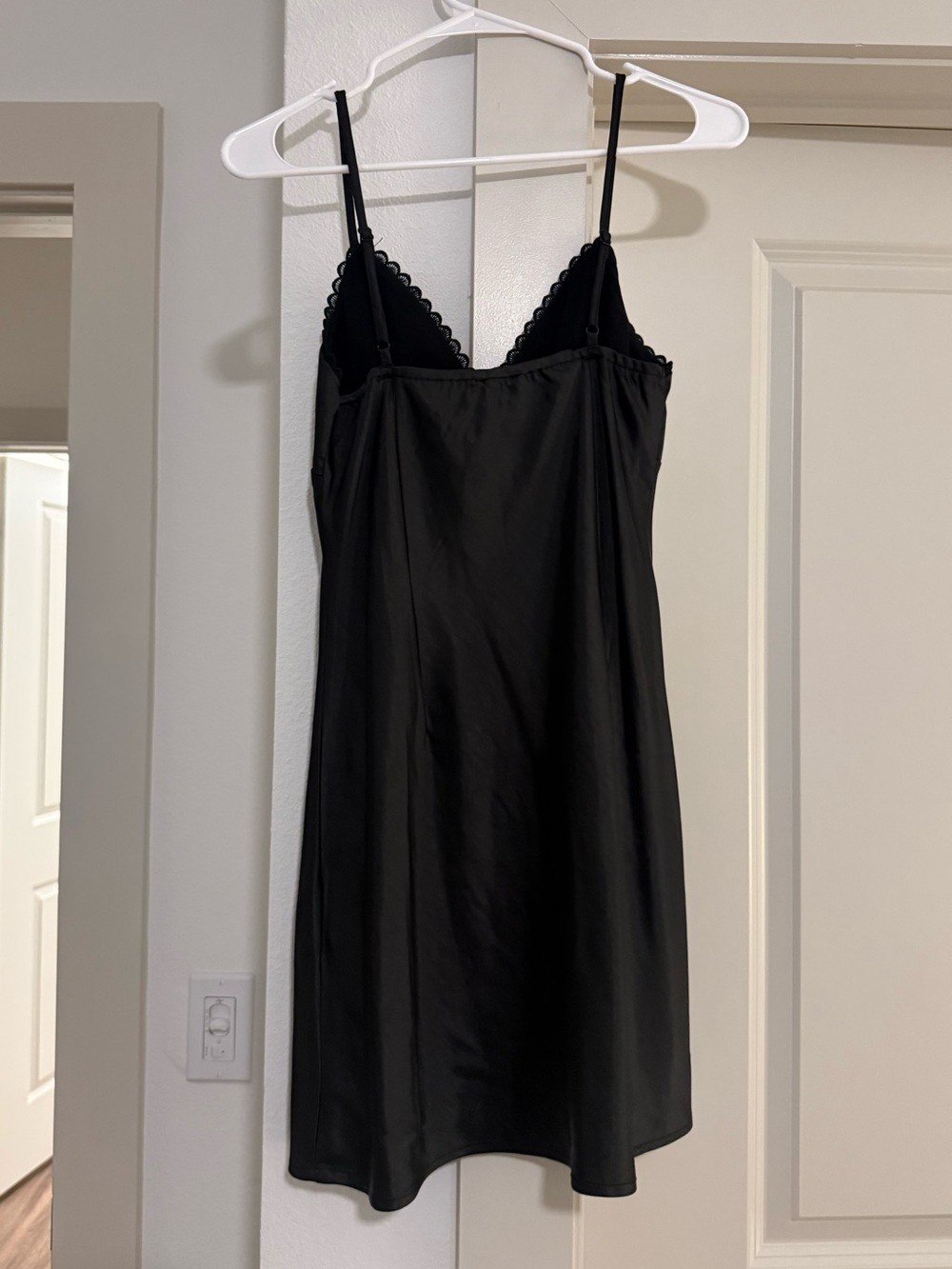Princess Polly Black Satin Slip Dress with Scalloped Lace